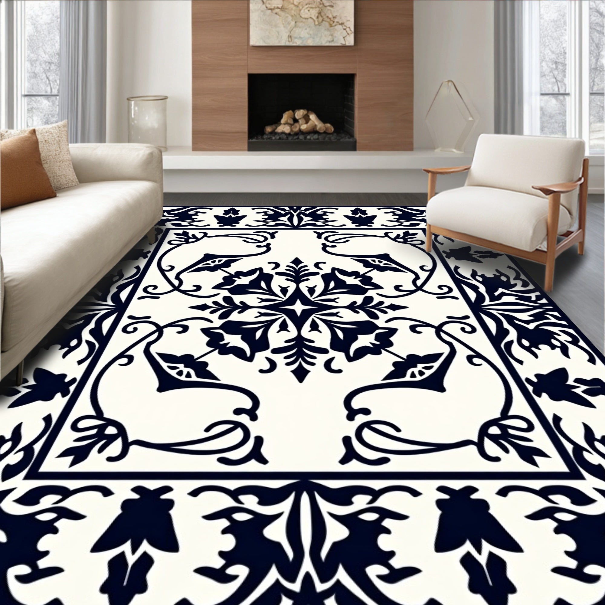 Classic Dark Floral Botanical Design Rug