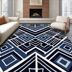 Geometric Blue White Diamond Pattern Rug