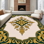 Ornate Golden Floral Border Design Rug