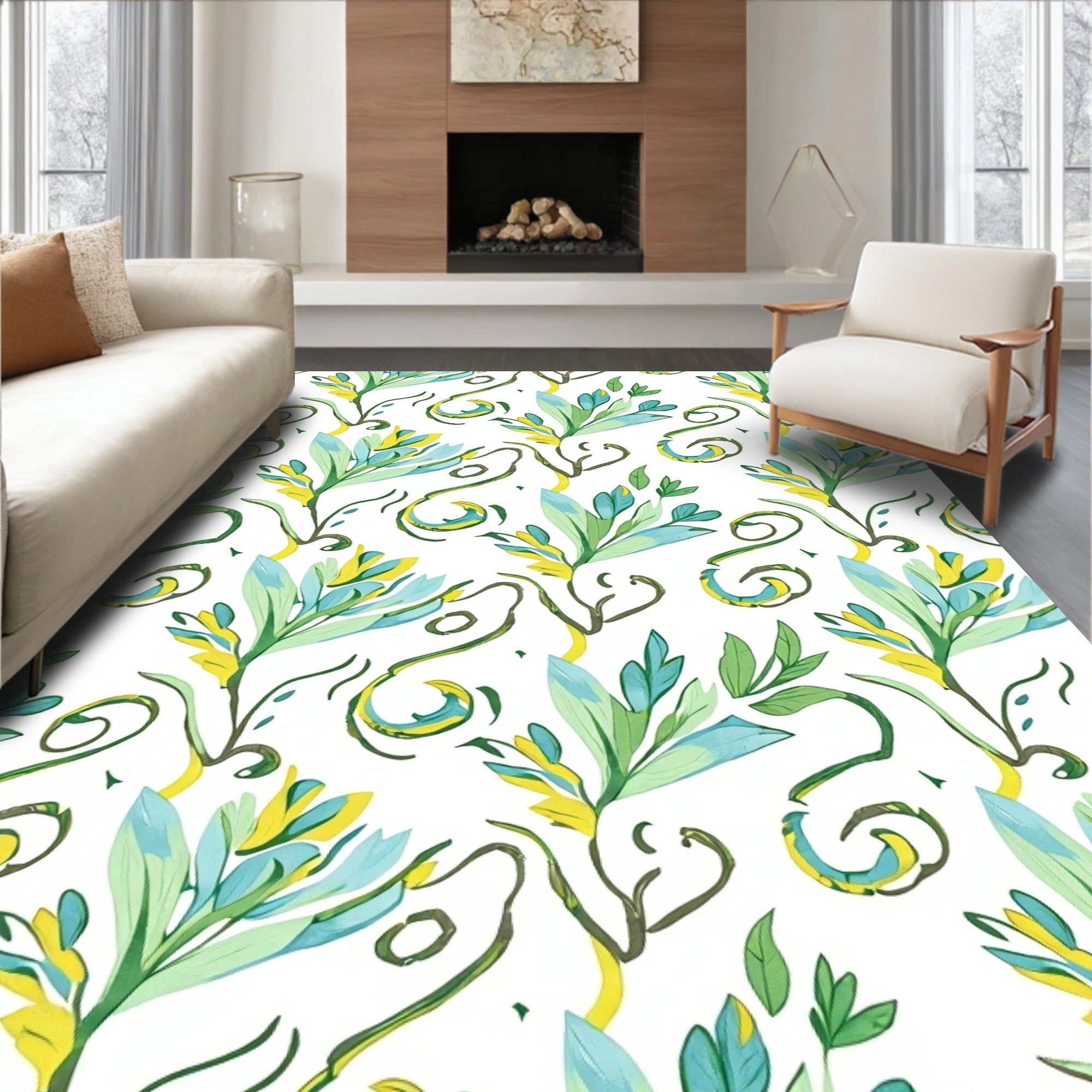 Whimsical Floral Print With Swirls Rug