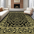 Ornate Scrollwork Yellow and Black Rug