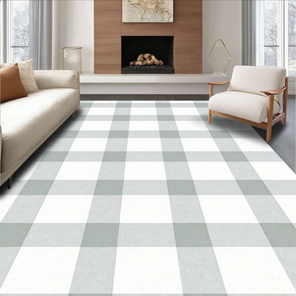 Soft Grey Buffalo Check Pattern Rug