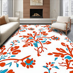 Orangey Red Blue Floral Branches Rug