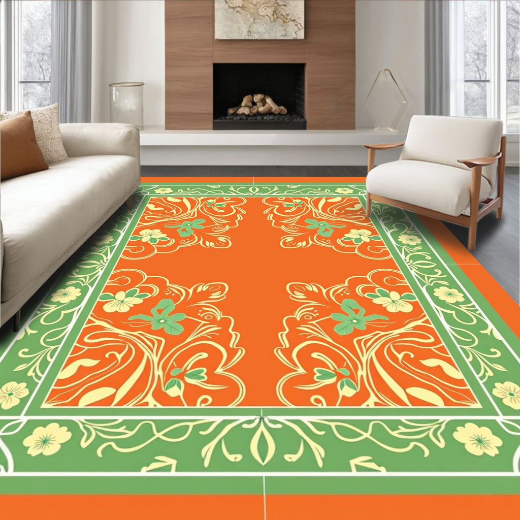 Orange Floral Nature Art Nouveau Rug