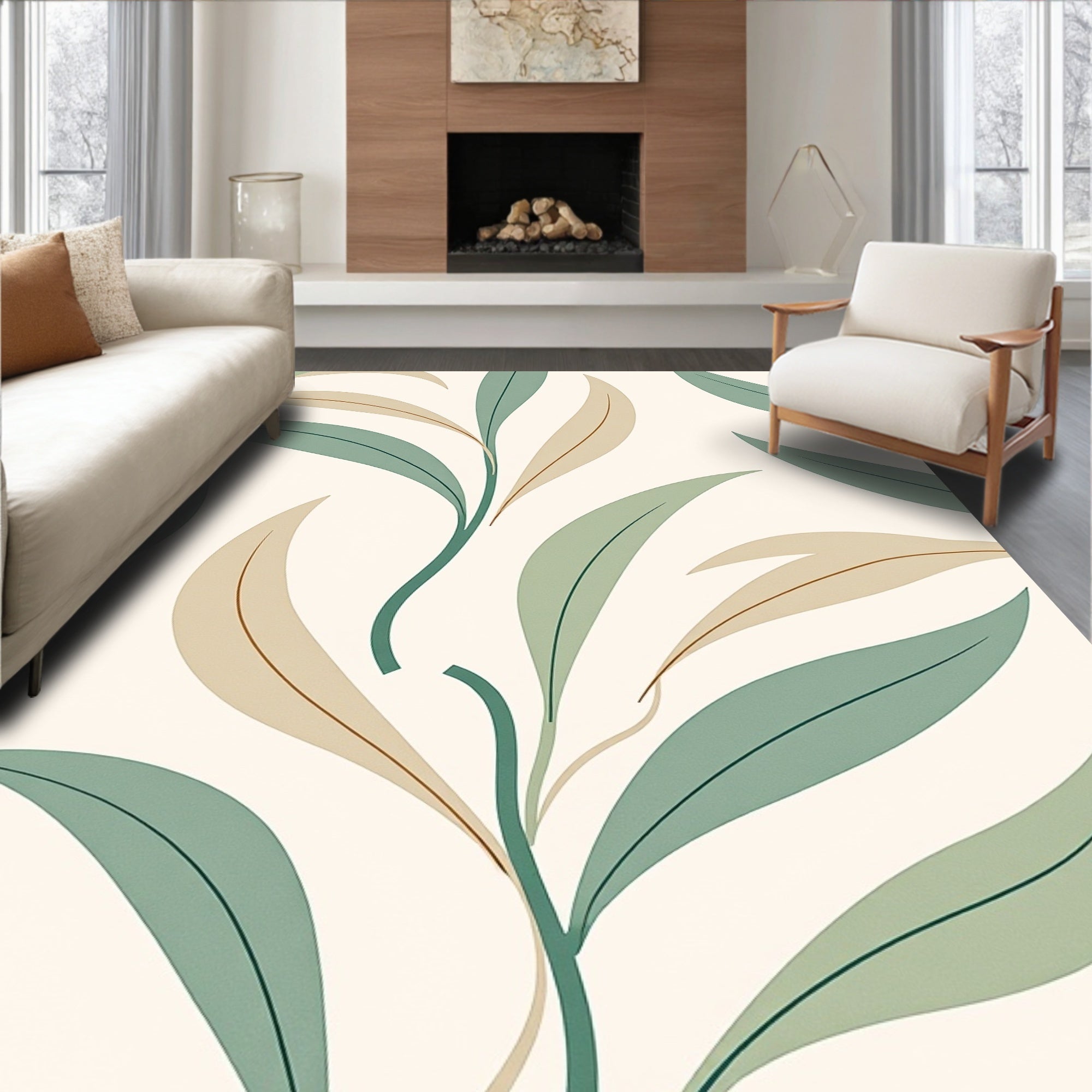 Flowing Leaf Pattern Botanical Design Rug