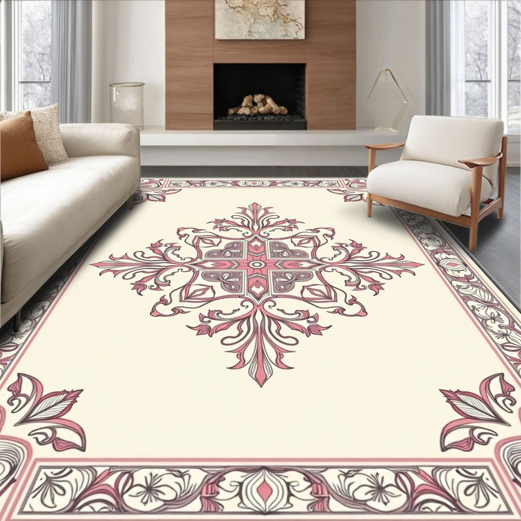 Elegant Floral Scroll Medallion Design Rug