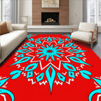Vibrant Red Teal Snowflake Mandala Design Rug