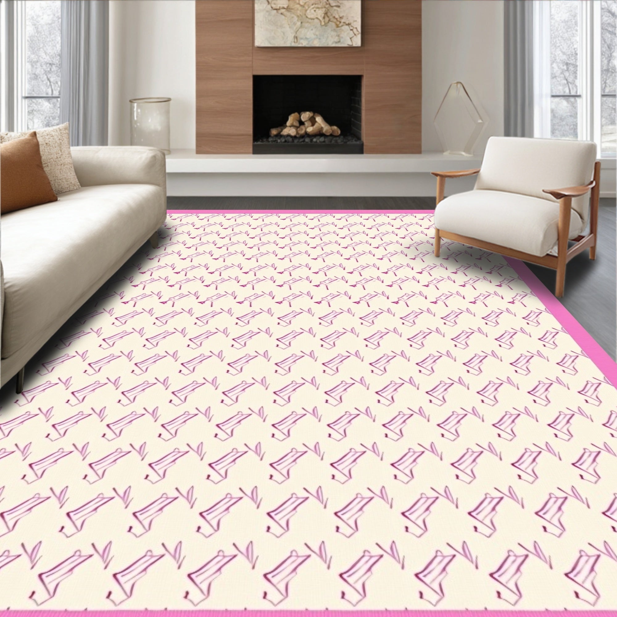 Delicate Floral Silhouette Pattern Design Rug