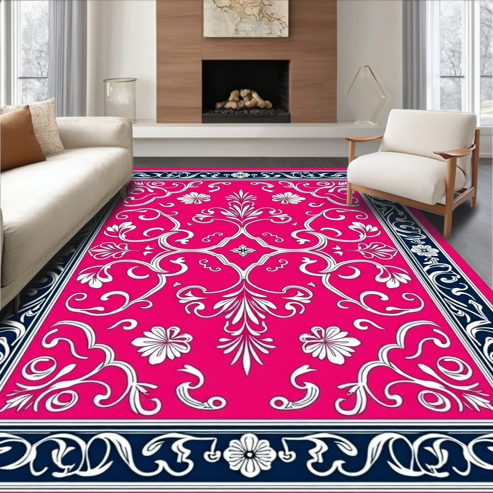 Vibrant Floral Swirl Pattern Rug