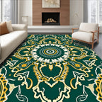 Emerald and Gold Ornate Mandala Design Rug