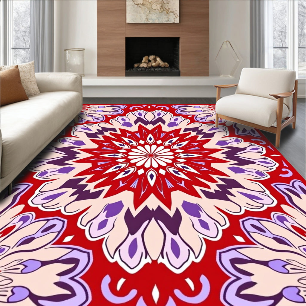 Red Floral Mandala Pattern Rug