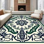 Ornate Floral Swirls Cream Green Rug