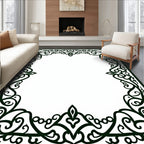 Ornate Scrollwork Black Decorative Border Rug