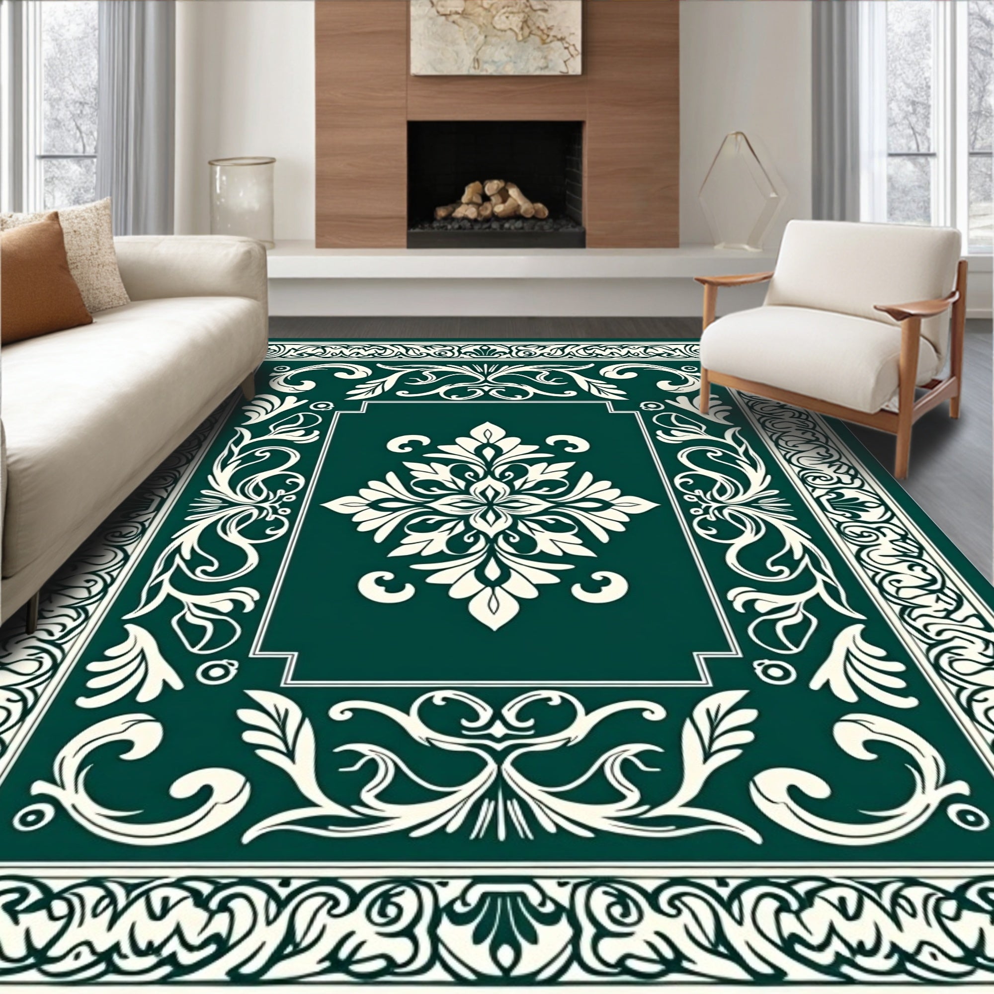 Elegant Floral Scrollwork Border Design Rug