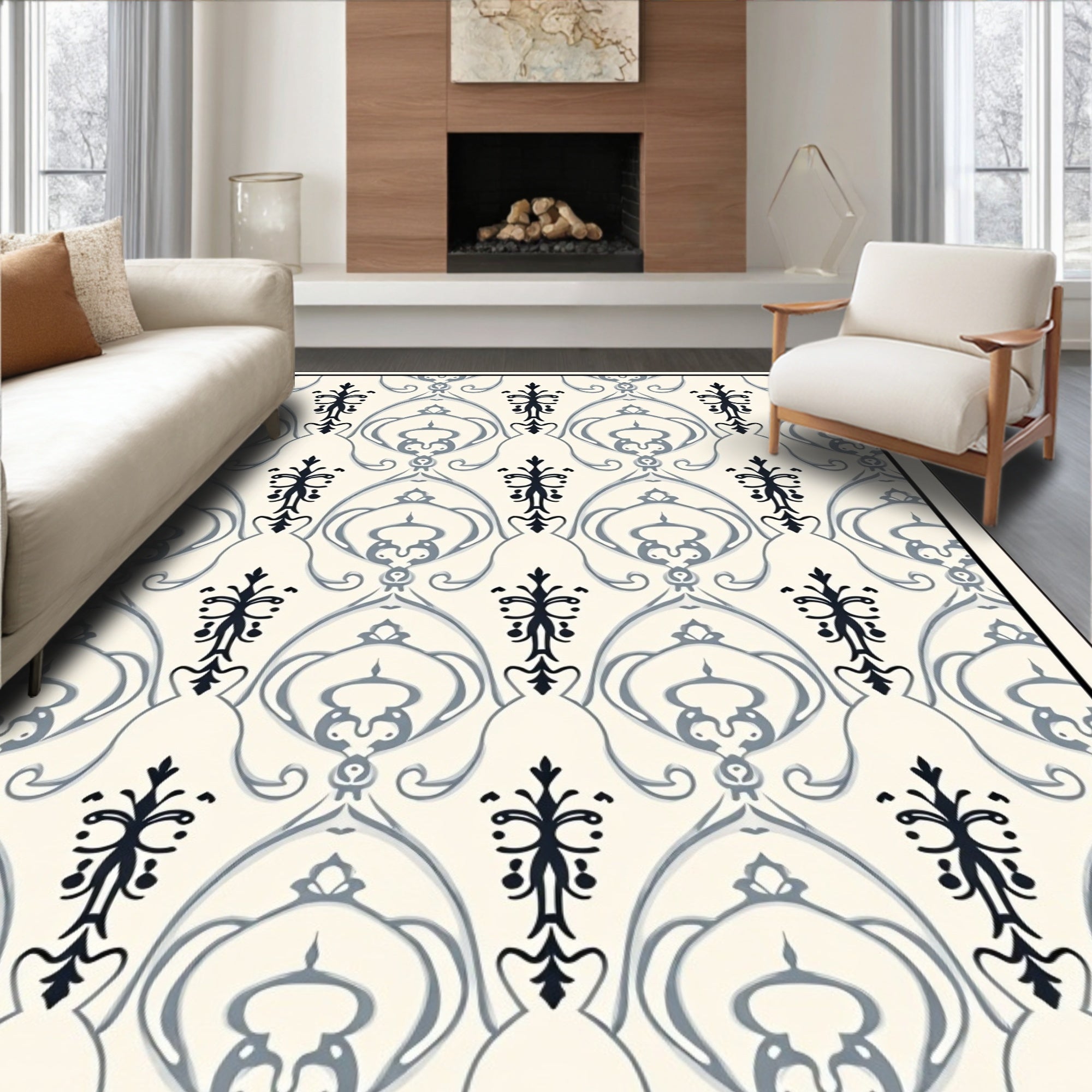 Classic Floral Arch Damask Design Rug