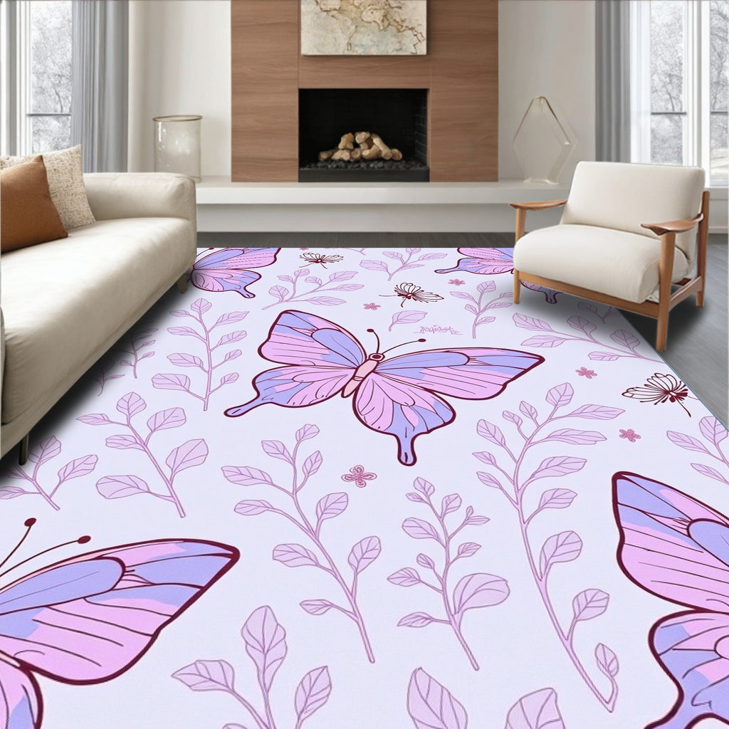 Whimsical Butterfly Botanical Pattern Rug