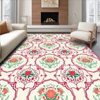 Ornate Floral Medallion Red Green Pattern Rug