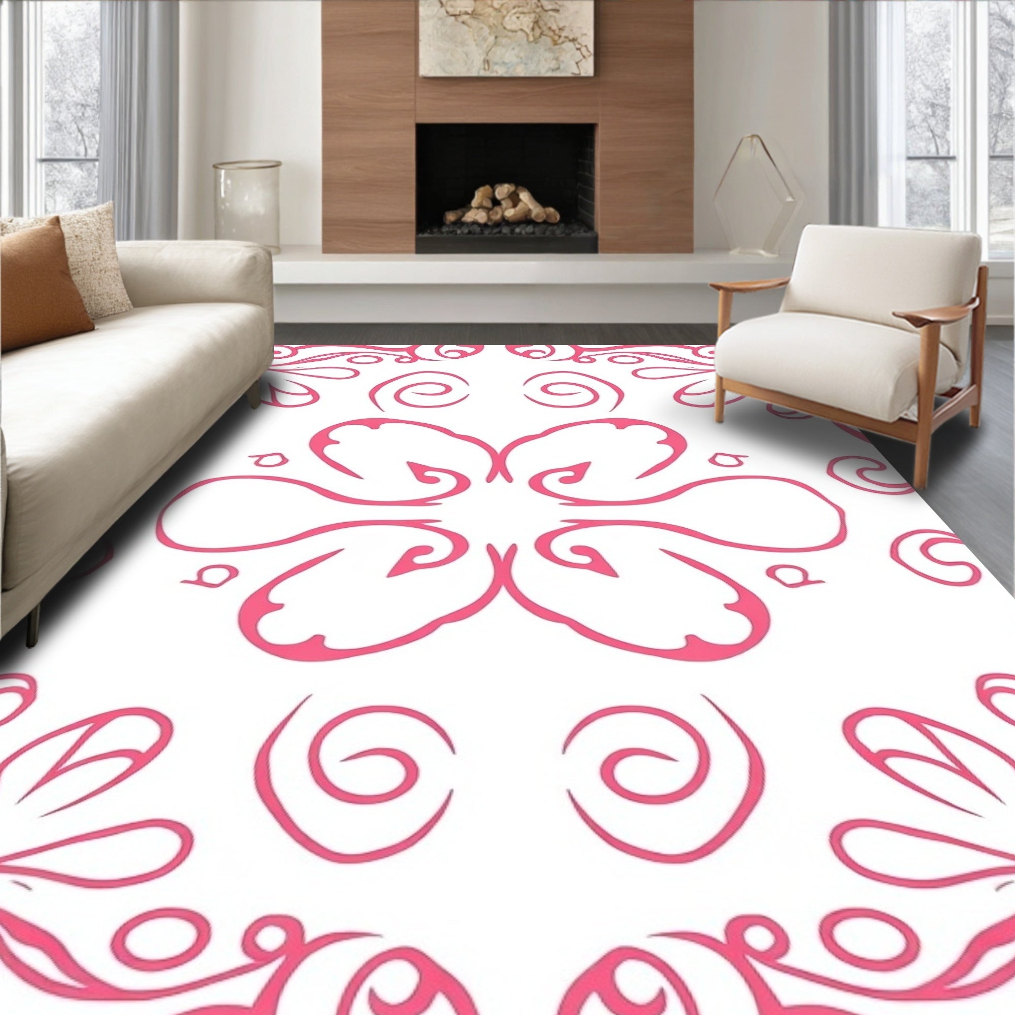 Pink Swirl Flourish Motif Rug