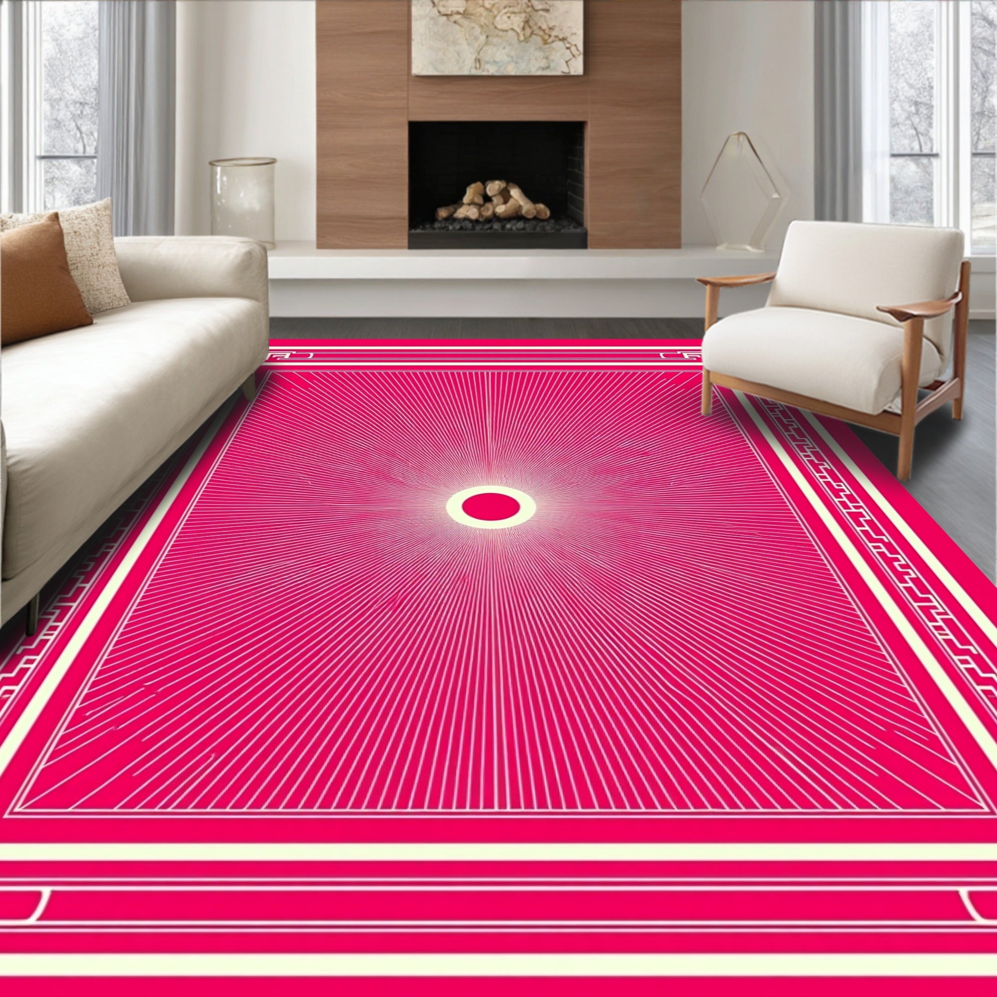 Radiant Sun Geometric Border Rug