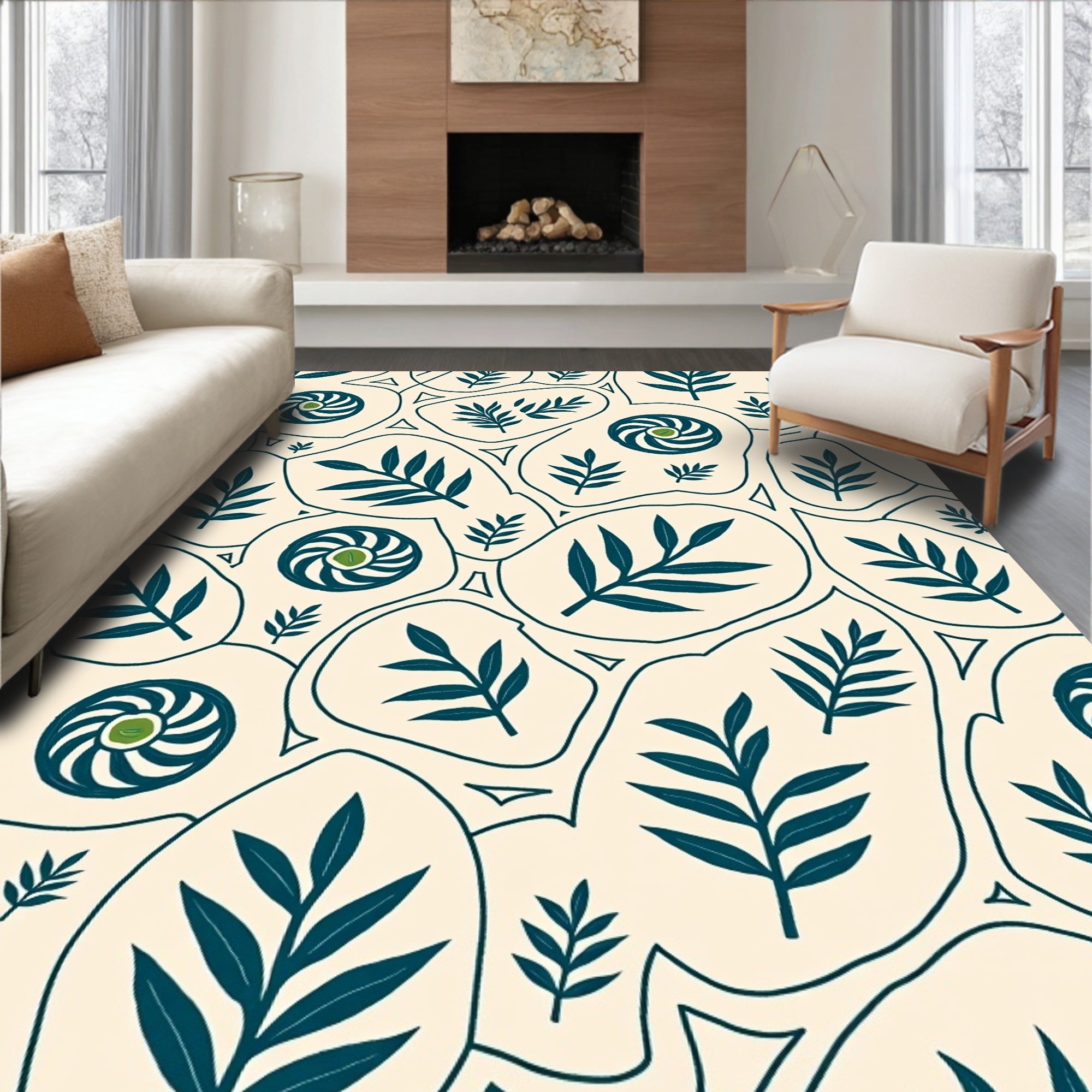 Navy Blue Botanical Organic Collage Rug