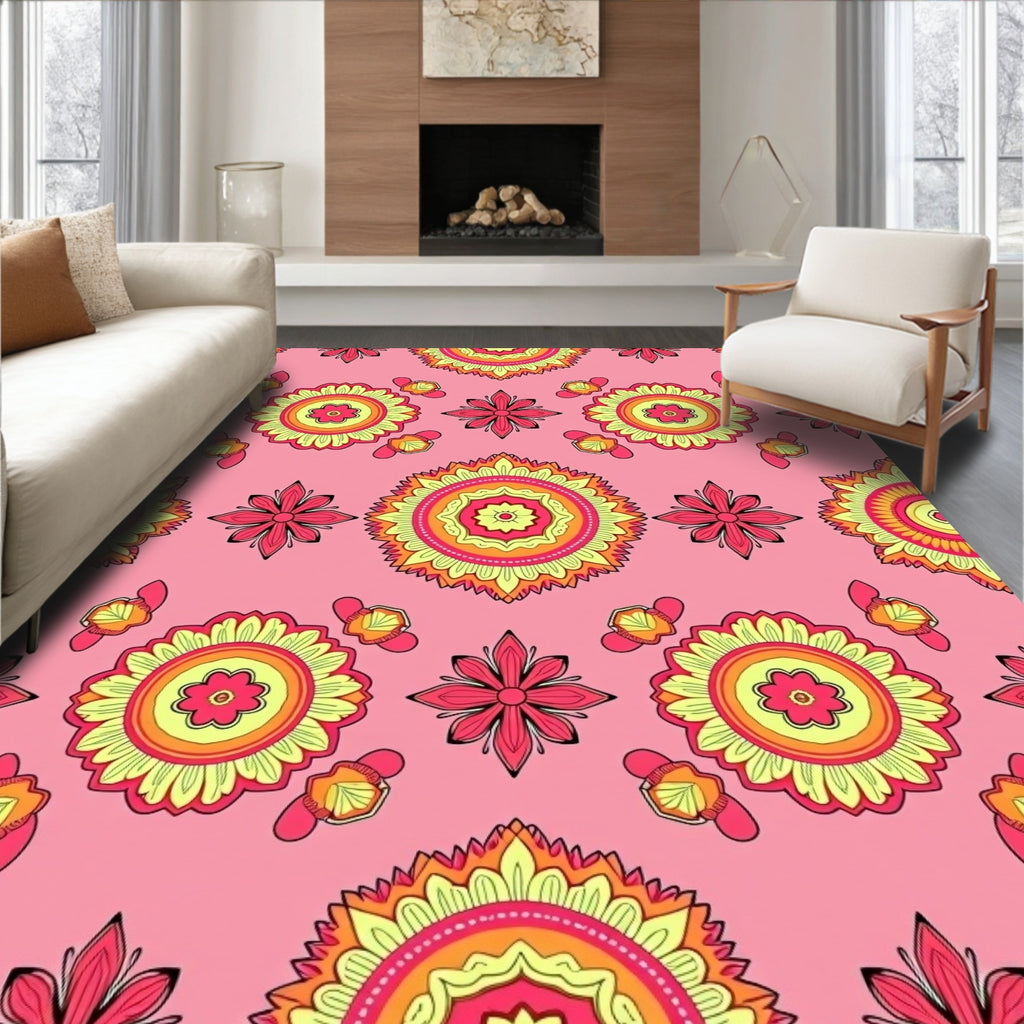 Vibrant Mandala Flower Pattern Rug
