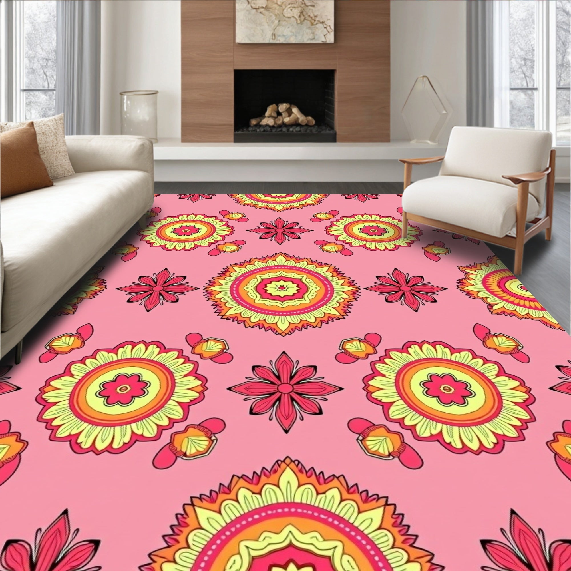 Vibrant Mandala Flower Pattern Rug