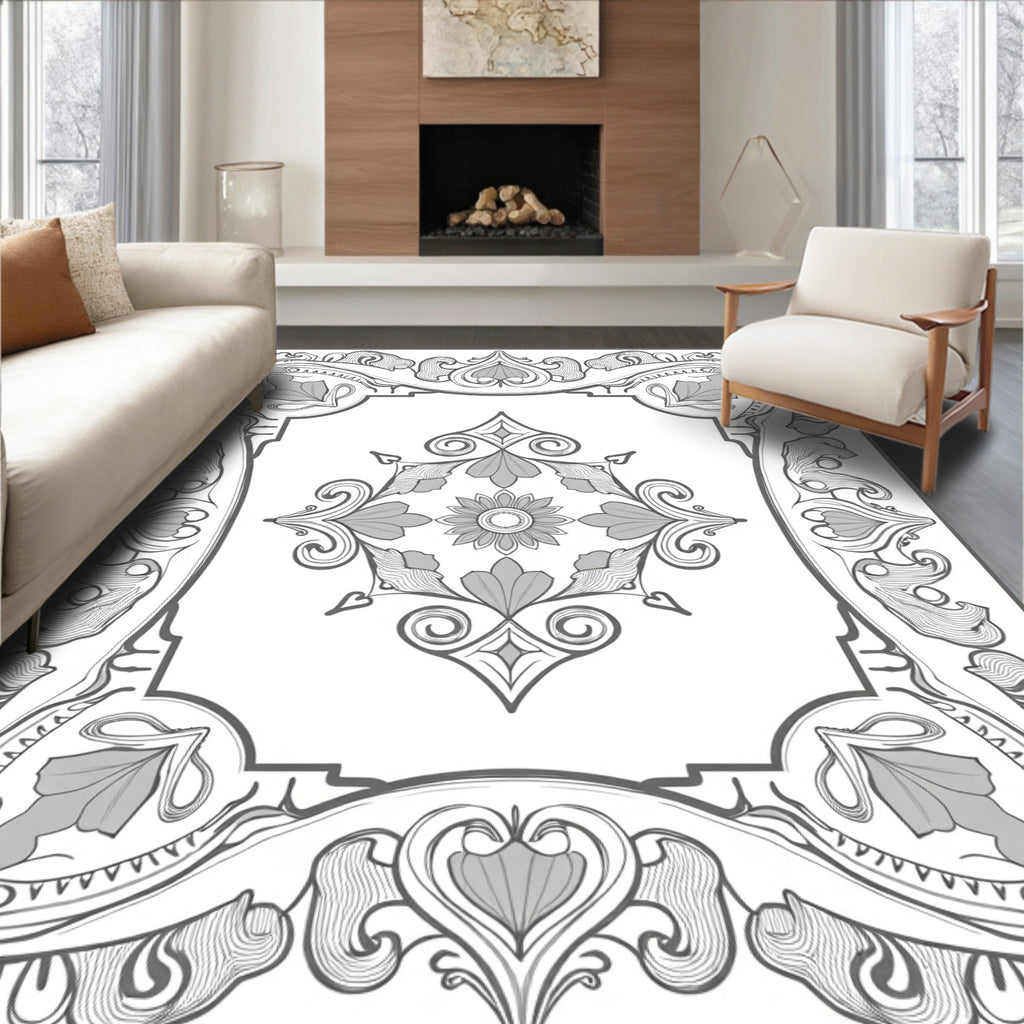 Art Nouveau Floral Scrollwork Pattern Rug