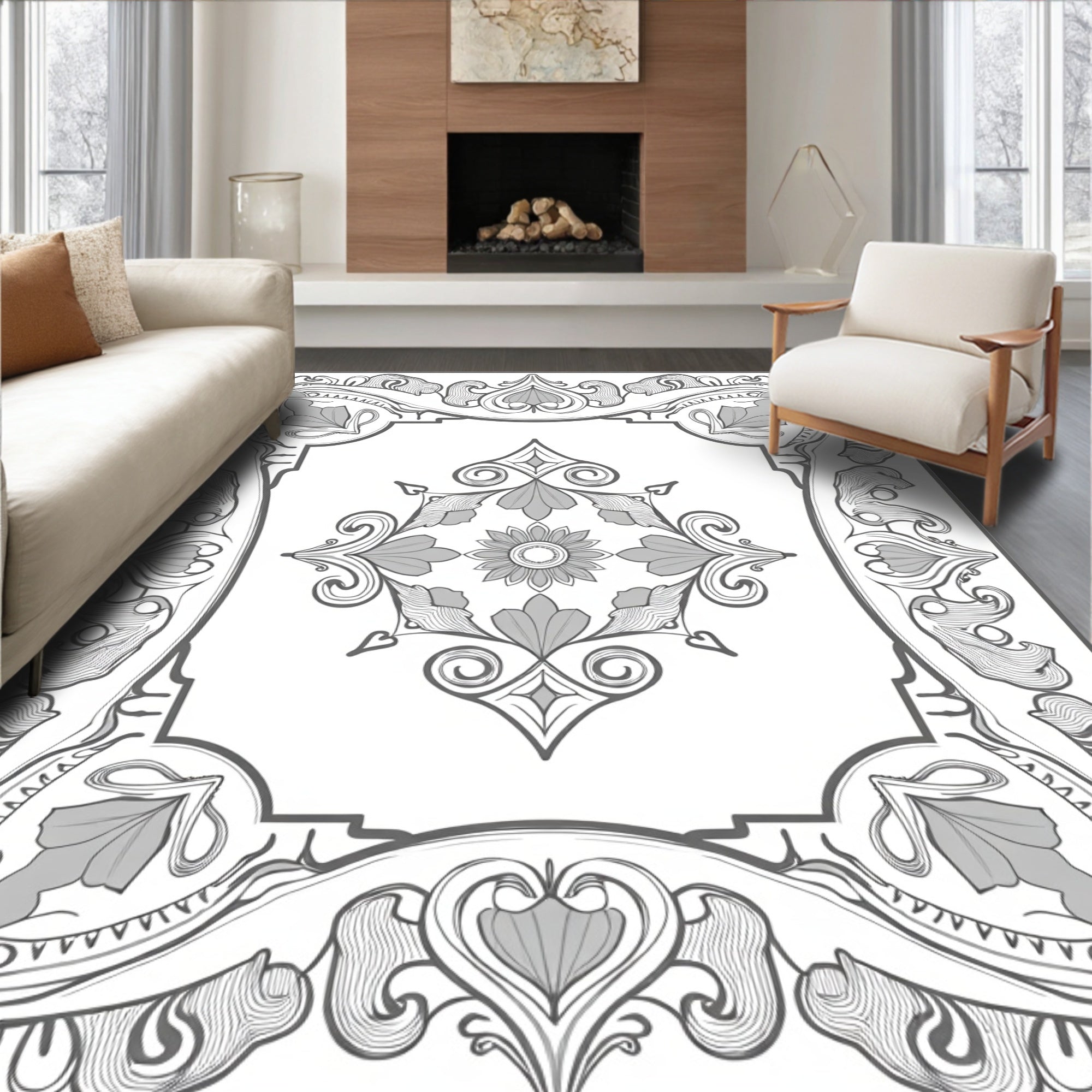Art Nouveau Floral Scrollwork Pattern Rug