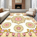 Retro Floral Pink Yellow Sunburst Rug