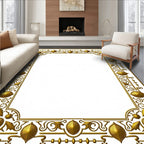 Ornate Golden Scroll and Leaf Border Rug