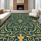 Ornate Golden Scrollwork Pattern Rug