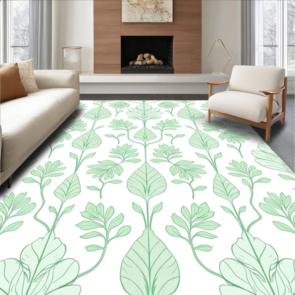 Organic Leafy Patterned Green Rug