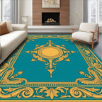 Ornate Teal Gold Baroque Design Rug