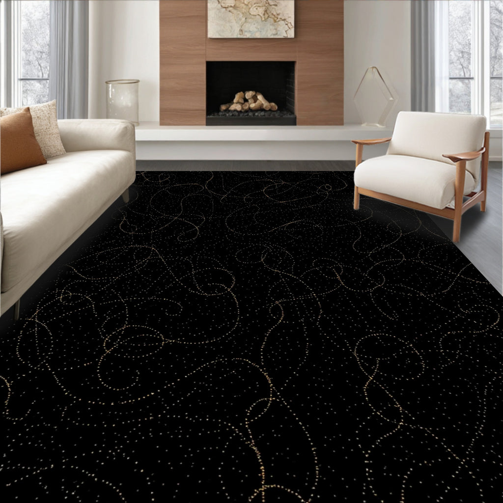 Black Gold Swirl Starry Night Rug