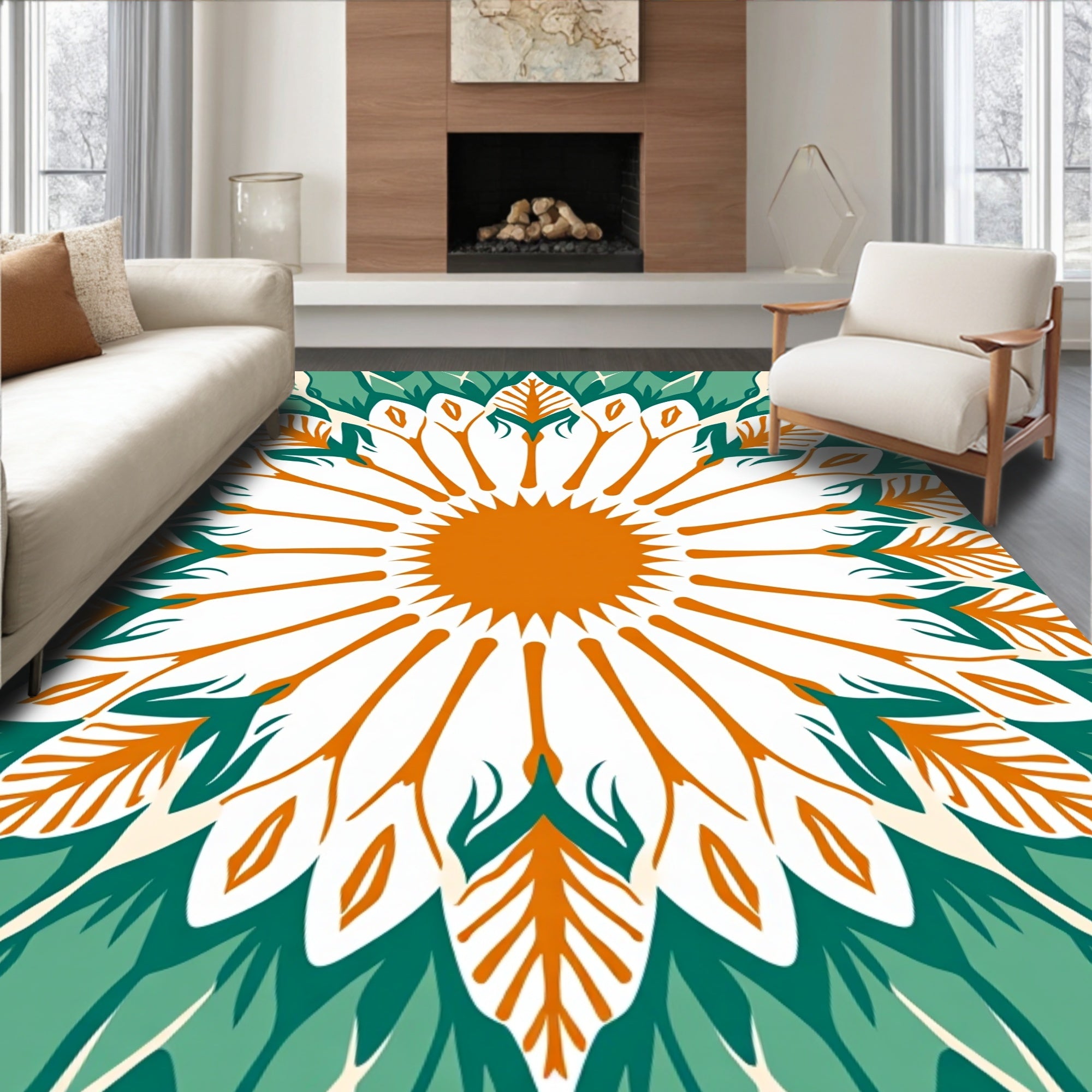 Modern Floral Mandala Pattern Rug