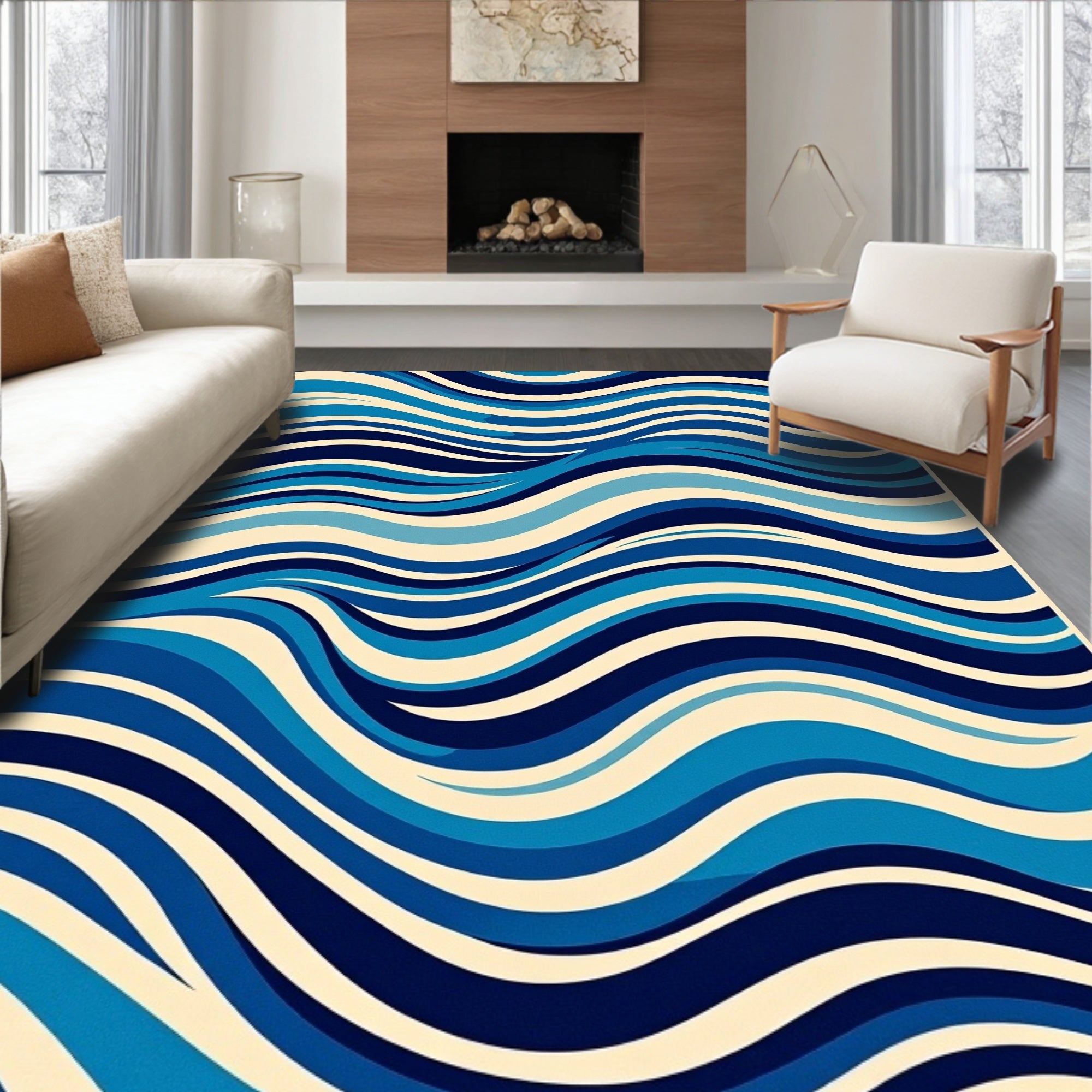 Blue Waves Pattern Rug