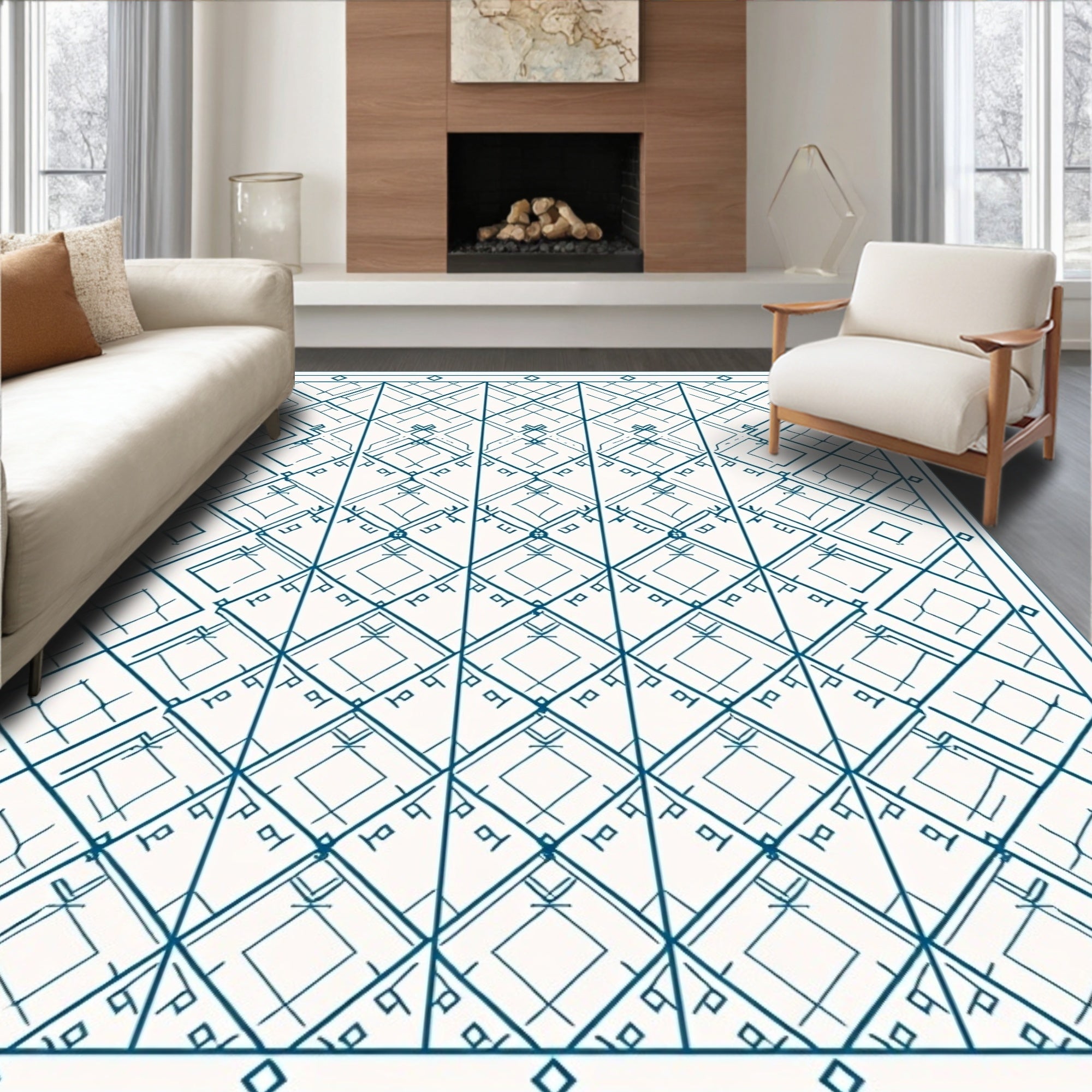 Geometric Diamond Line Art Design Rug