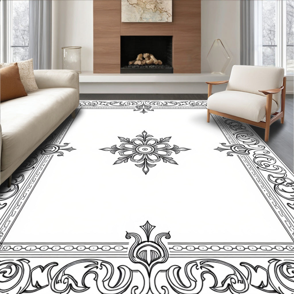 Ornate Scroll Border and Medallion Rug