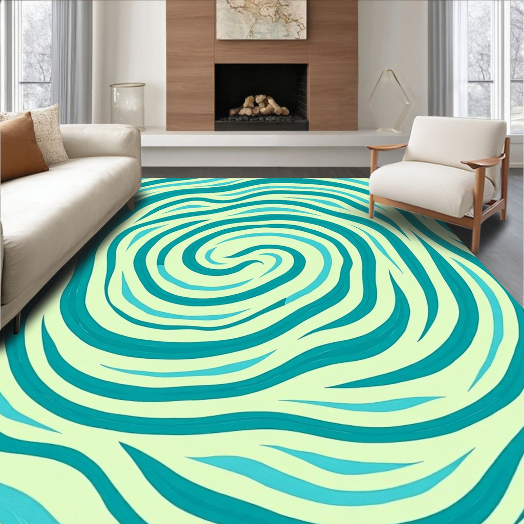 Teal Wavy Swirl Pattern Rug