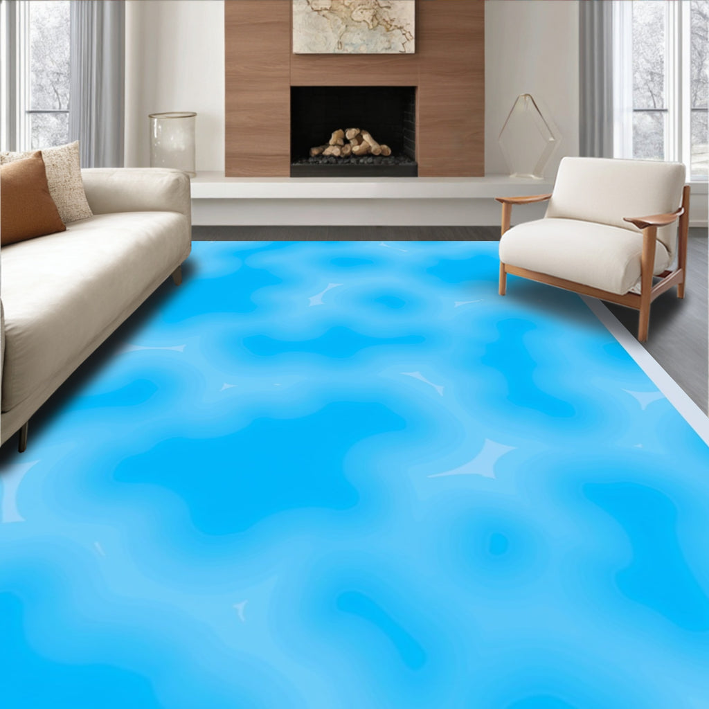 Abstract Blue Organic Wave Pattern Rug