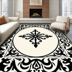 Ornate Black Ivory Floral Medallion Rug