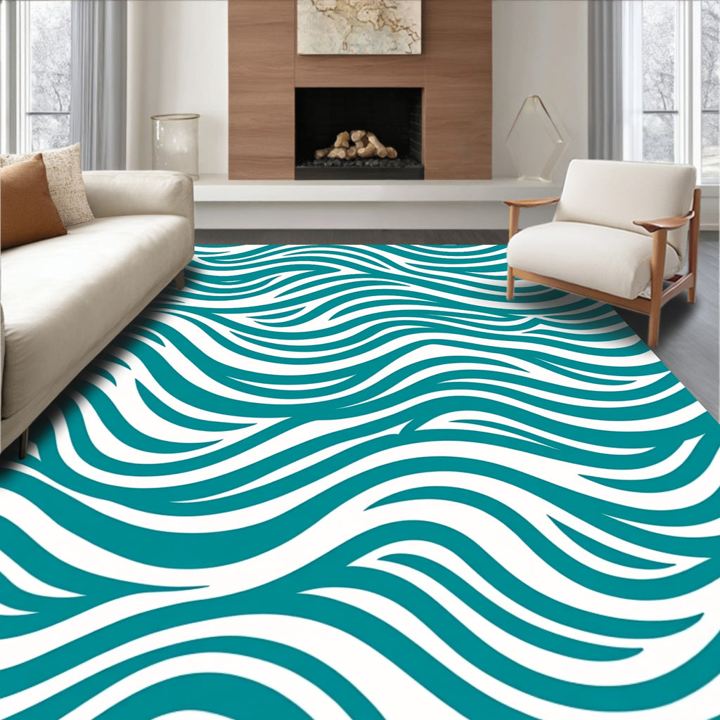 Teal Wavy Stripe Pattern Rug