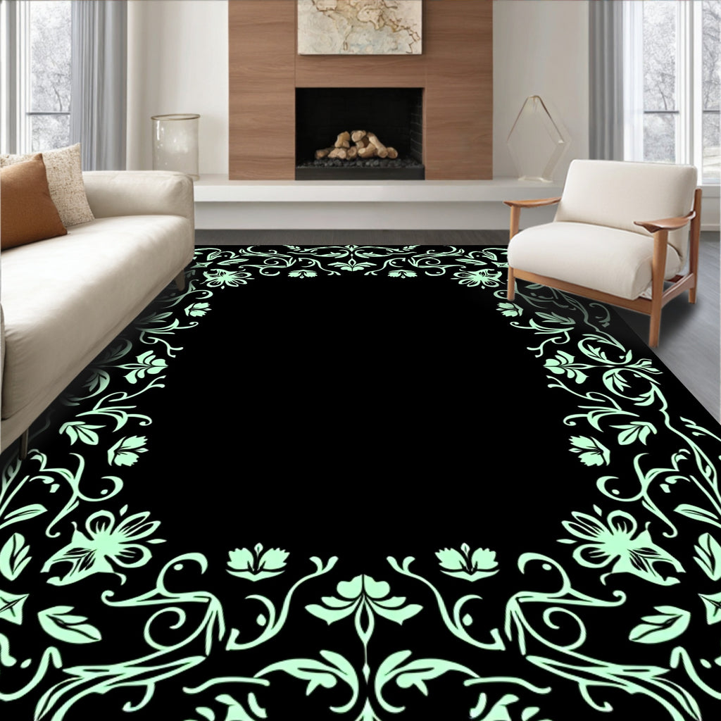 Vintage Floral Swirl Accent Border Rug