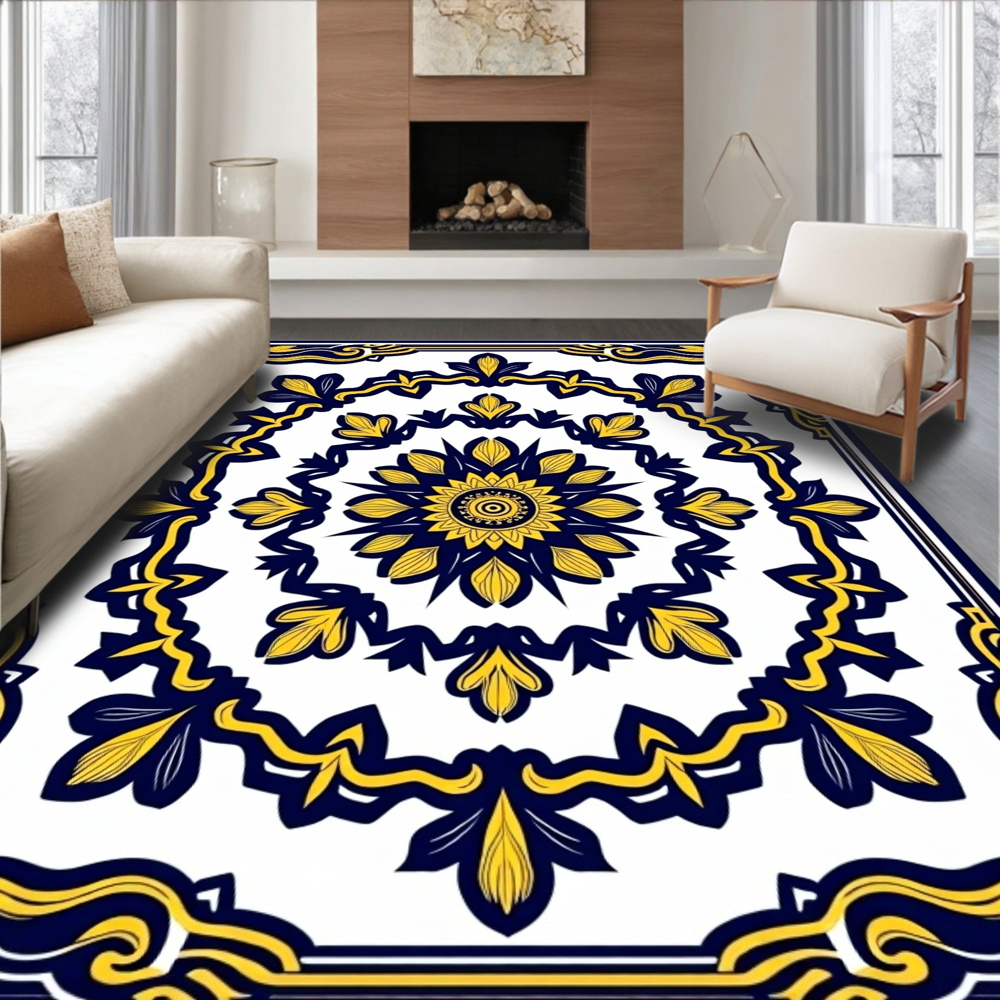 Ornate Floral Medallion Pattern Design Rug