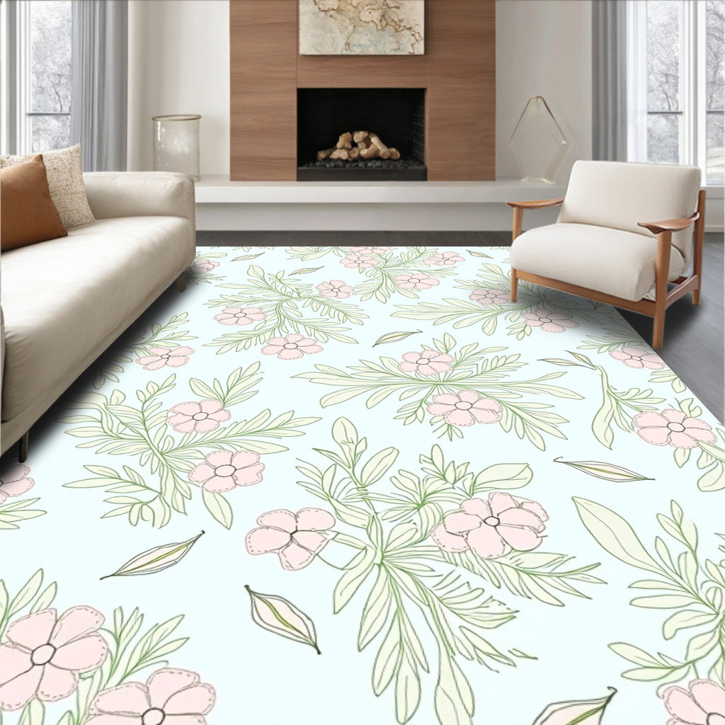 Soft Pink Floral Vine Pattern Rug