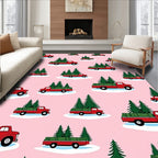 Red Trucks With Green Christmas Trees Rug