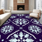 Dark Blue White Symmetrical Floral Ornament Rug