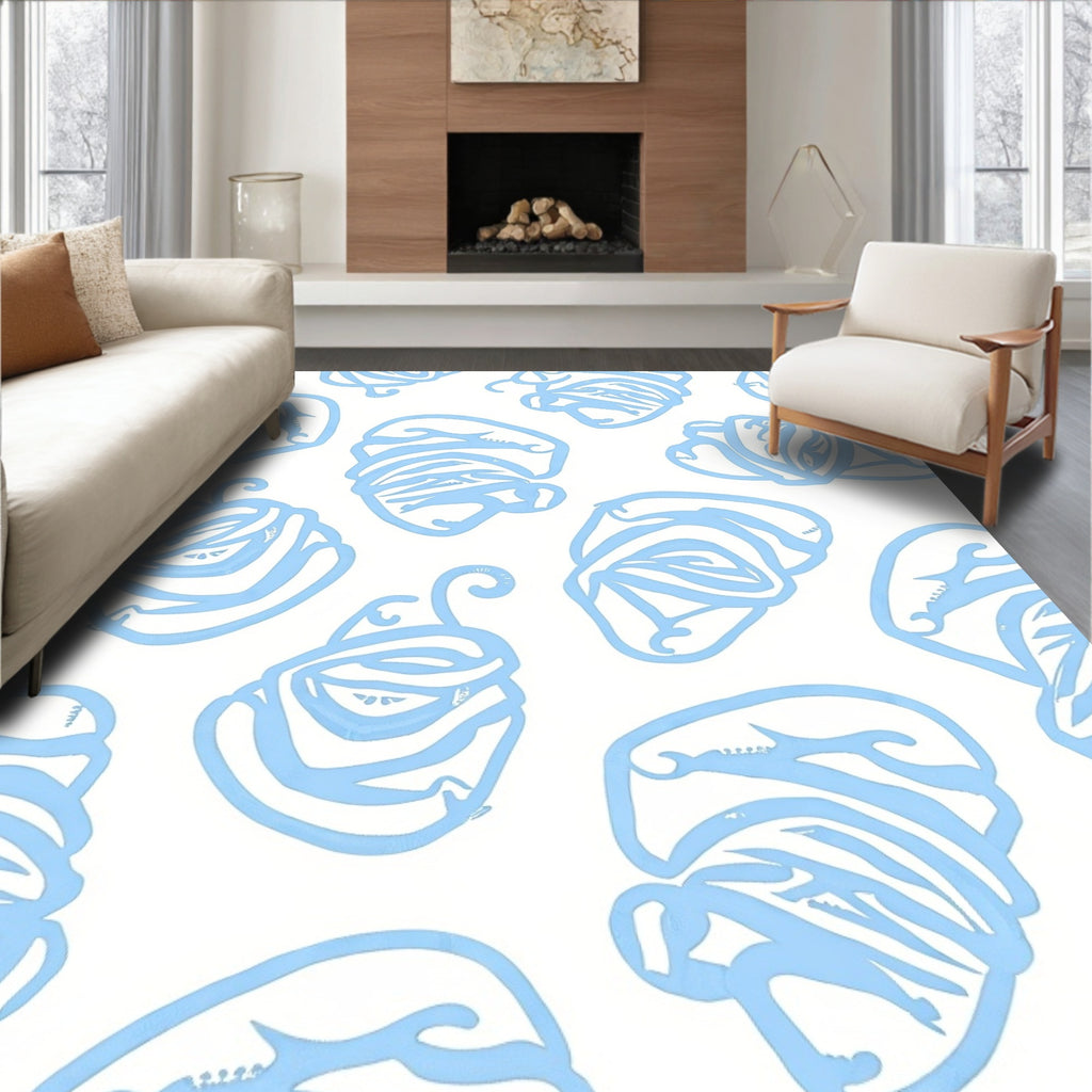 Abstract Blue Swirls Pattern Rug