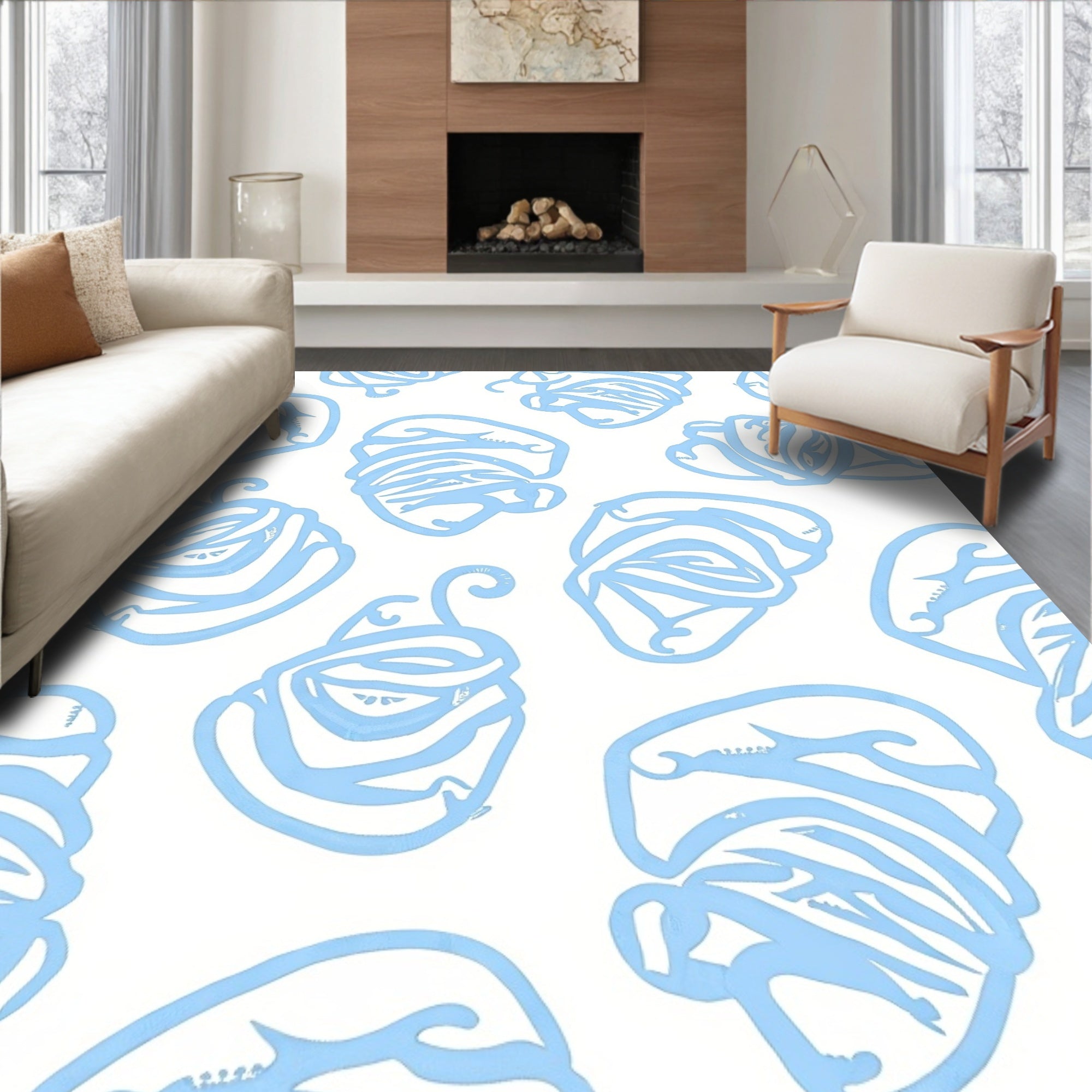 Abstract Blue Swirls Pattern Rug