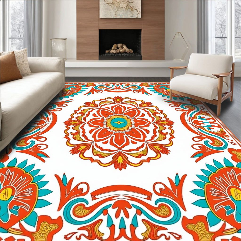 Vibrant Floral Medallion Patterned Design Rug